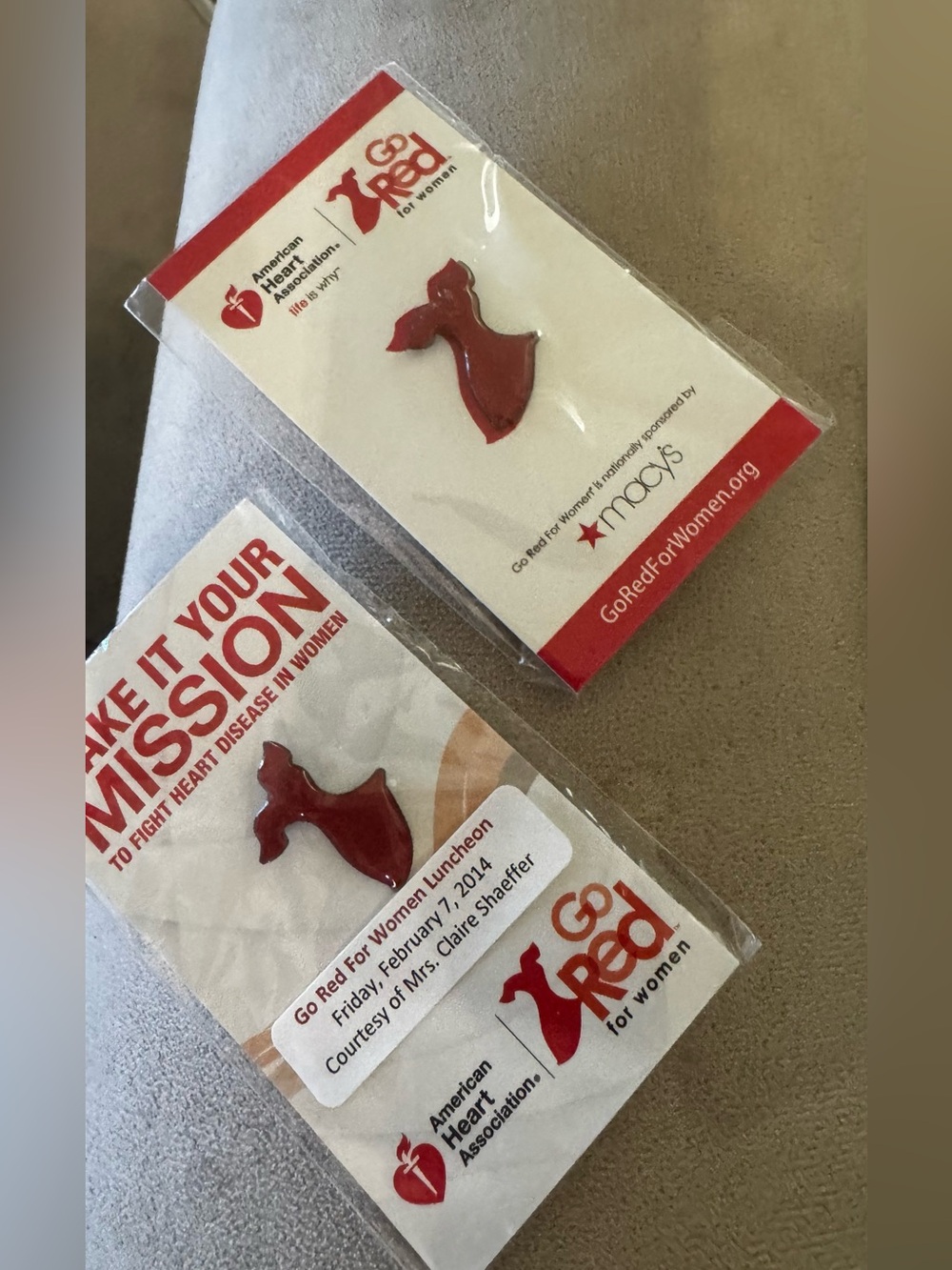 Go Red for Women Red Dress Pin - American Heart Association sealed 2014